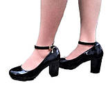 Чорні лакові туфлі з ремінцем на середньому підборі 38, фото 3