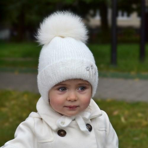 Зимова шапка Принцеса на зав'язках, тепла з помпоном. Шапка з помпоном на дівчинку 2-5 років, шапка з бубоном
