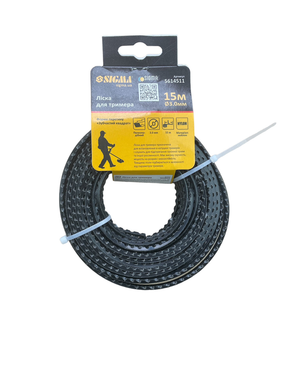 Косильна струна для тримера, квадрат армована чорна Крокодил 3,0 мм 15 м, фото 1
