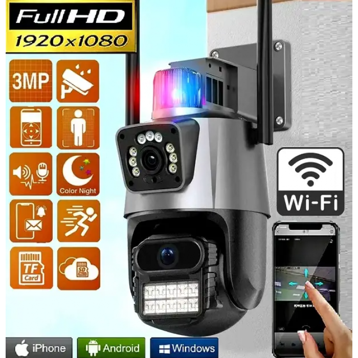 Вулична охоронна WIFI камера відеоспостереження Dual Lens Поворотна камера спостереження з бузком