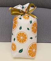 Пакет подарунковий з малюнком Апельсин з атласною стрічкою затяжкою поліетиленовий 23х12см поштучно