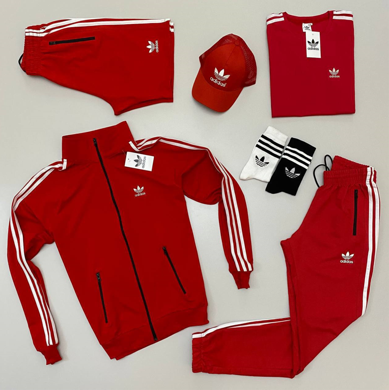 Спортивний костюм жіночий Adidas Комплект Адідас червоний Набір 7в1 кофта штани футболка шорти трикотаж