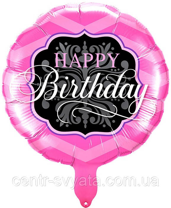 Фольгована кулька КНР 18"(45 см) Коло "Happу Birthday" фуксія