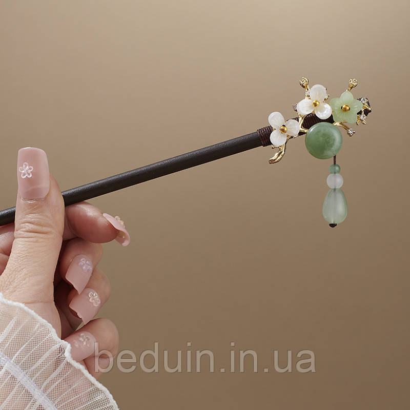 Японська дерев'яна шпилька, паличка "Ніфрит" для волосся — Aushal Jewellery