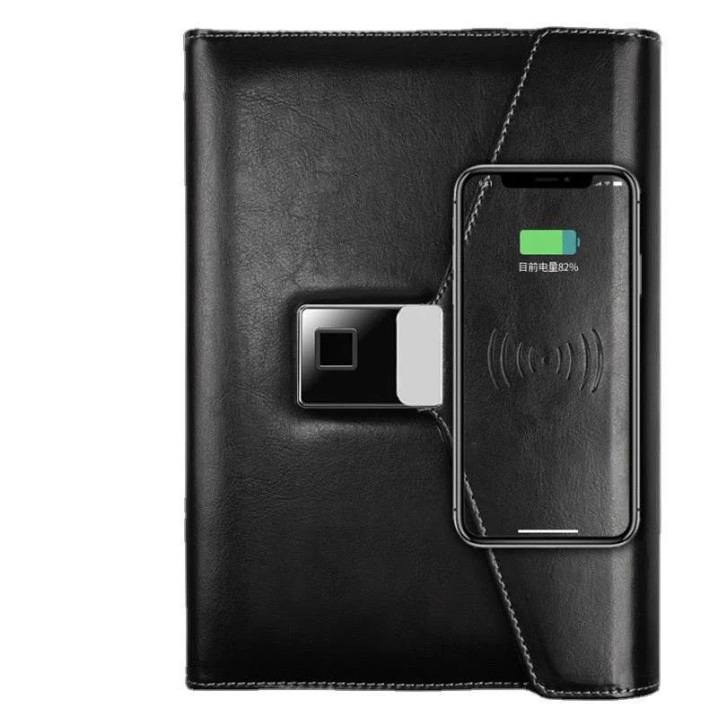 Блокнот з відбитком пальця бездротовою зарядкою та USB флешкою Lockbook Чорний