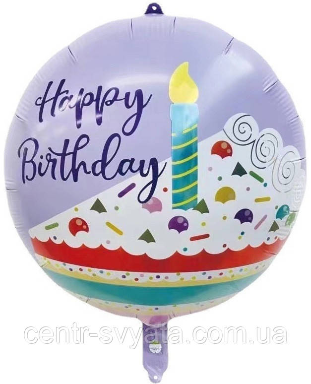 Фольгована кулька КНР 18"(45 см) Коло "Happу Birthday" торт