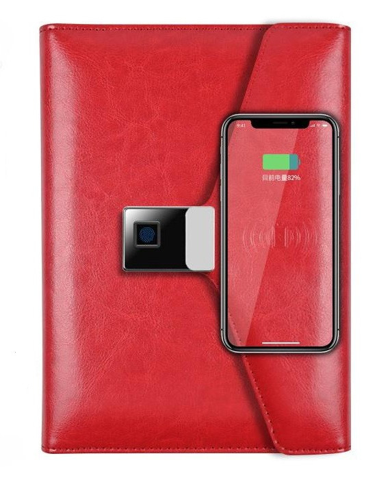 Блокнот з відбитком пальця бездротовою зарядкою та USB флешкою Lockbook Червоний