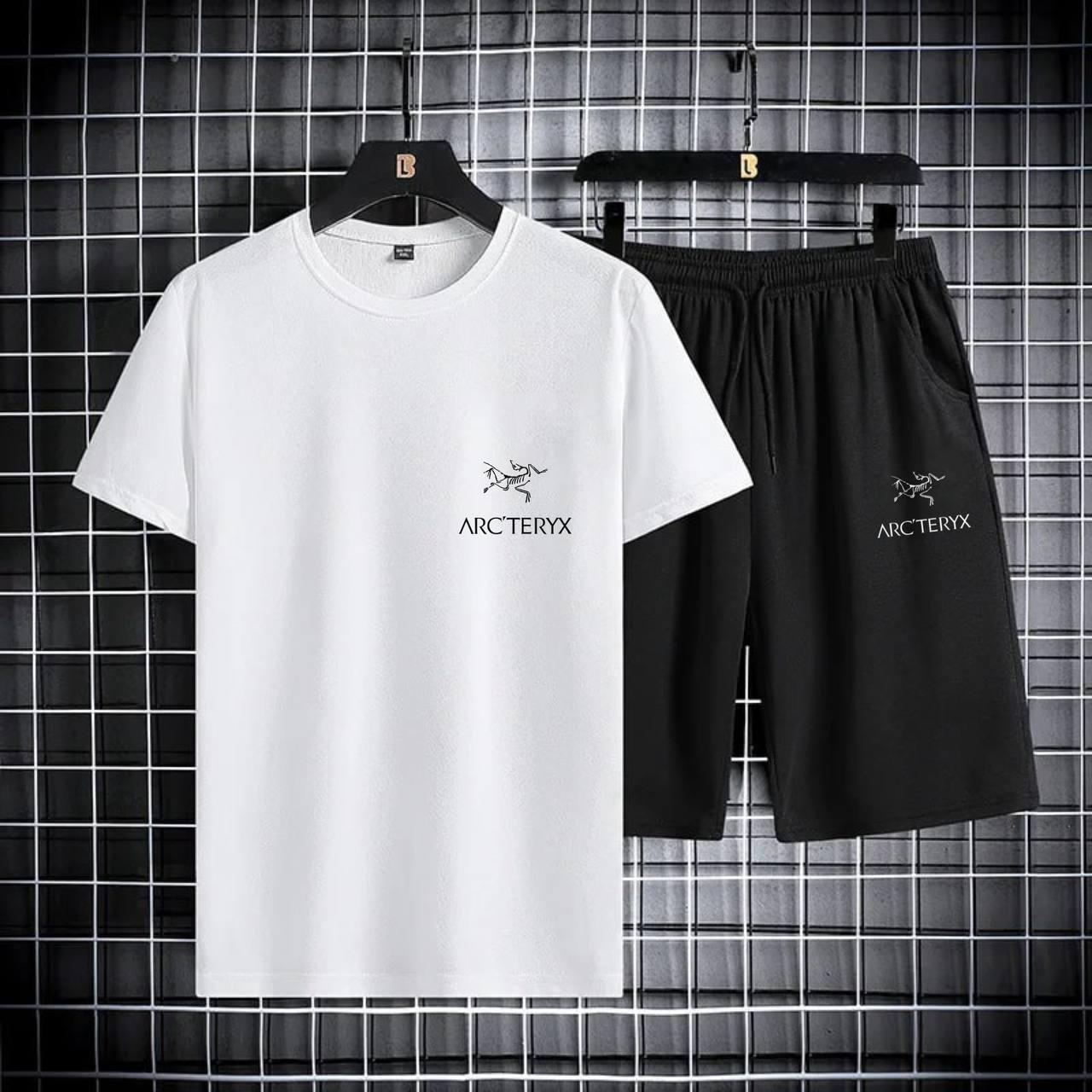 Шорти футболка чоловічі arcteryx спортивний костюм чоловічий літній двонитка білий-чорний, фото 1