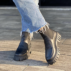 Зимові черевики челсі з натуральної шкіри чорного кольору на масивній підошві «Style Shoes»