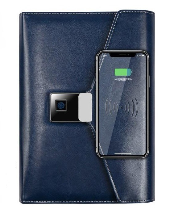 Блокнот з відбитком пальця бездротовою зарядкою та USB флешкою Lockbook Синій