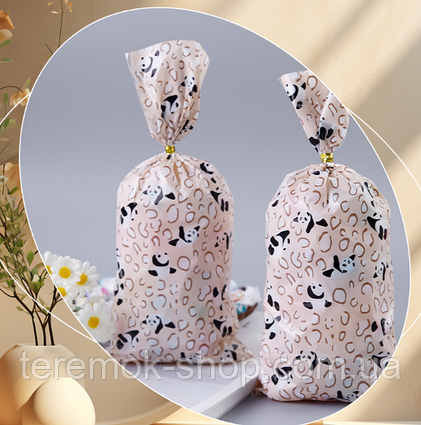 Пакети подарункові з малюнком Панда для солодощів із затискачами фасувальні 10 шт 27х12.5 см