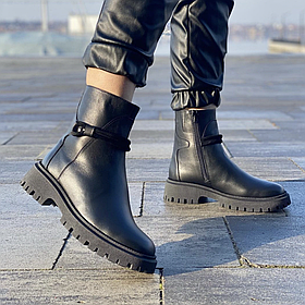 Черевики жіночі зимові зі шкіри чорного кольору «Style Shoes»