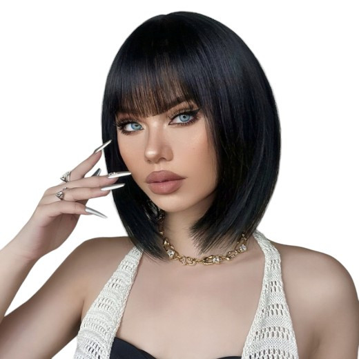 Перука каре чорна з чубчикос Cleopatra, термоволокно DC2049