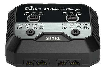 Зарядний пристрій дуо SkyRC e3 duo 20Wx2 2.2A з/БП для Li-Pol/Li-Fe/Li-HV 2-3S акумуляторів (SK-100164), фото 1