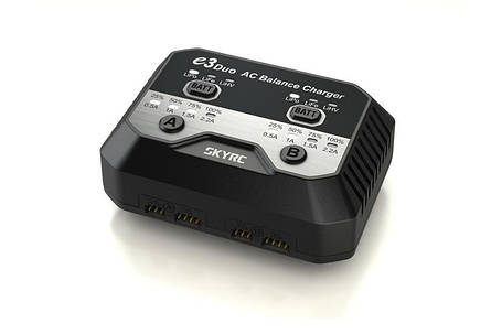 Зарядний пристрій дуо SkyRC e3 duo 20Wx2 2.2A з/БП для Li-Pol/Li-Fe/Li-HV 2-3S акумуляторів (SK-100164), фото 3