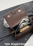Жіноча класична сумка велика 2834-3 на пояс крос-боді на три відділи коричнева руда, фото 3