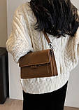 Жіноча класична сумка велика 2834-3 на пояс крос-боді на три відділи коричнева руда, фото 8