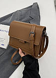 Жіноча класична сумка велика 2834-3 на пояс крос-боді на три відділи коричнева руда, фото 5