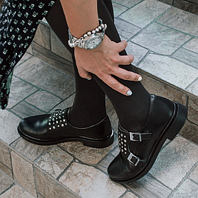 Жіночі  туфлі монкі натуральні шкіряні чорного кольору