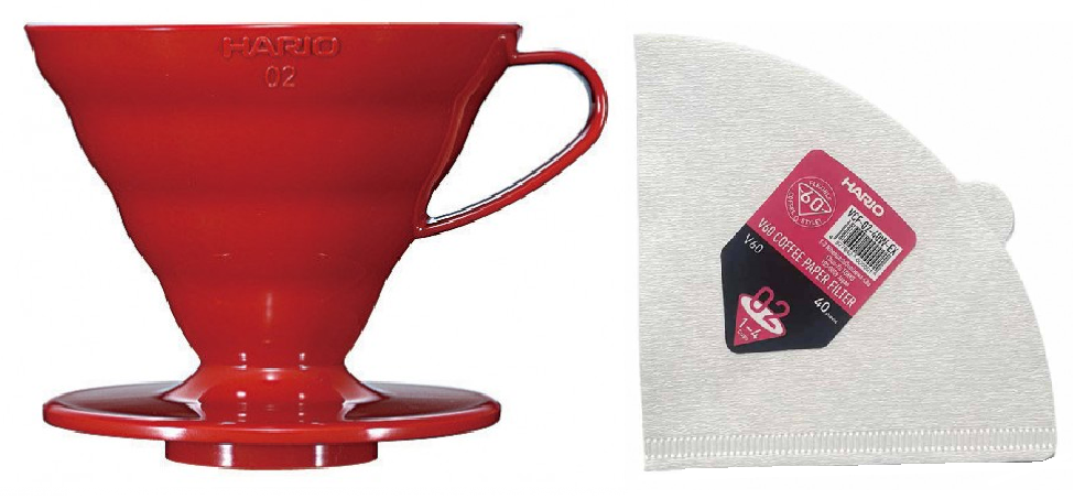 Пуровер Hario 02 червоний+ 40 фільтрів V60