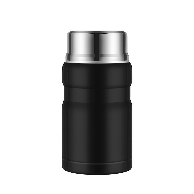 Термос для їжі з неіржавкої сталі зі складаною ложкою 750 мл FoodThermos чорний (LB-40318)