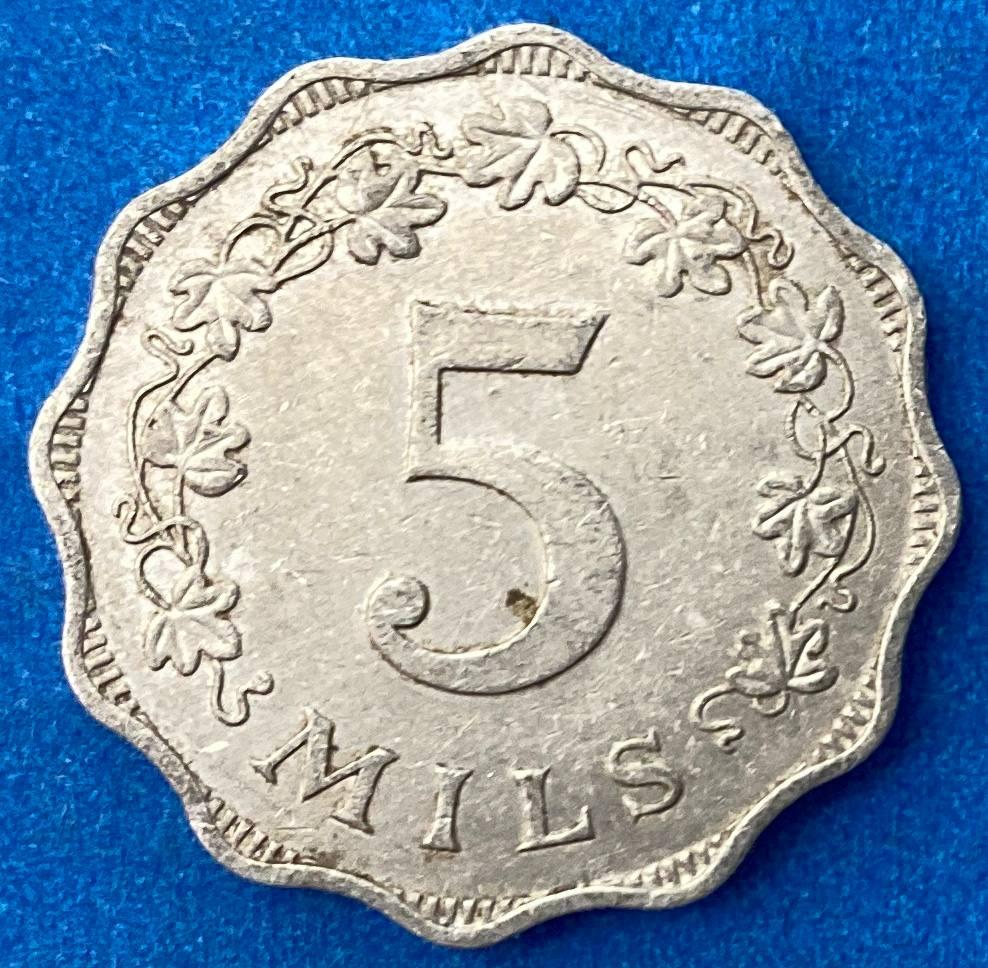 Монета Мальти 5 мілс 1972 р, фото 1