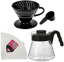 Комлект Hario V60 Ceramic Black02 на 4 предмета