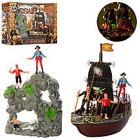 Дитячий ігровий набір Корабель піратів 336-1M, 25 см, фігурки 5 см, острів, печера, звук, світло