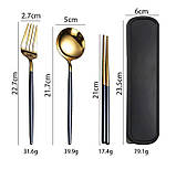 Набір столових приладів у футлярі, ложка, виделка, палички, Flat срібло і чорний, фото 2