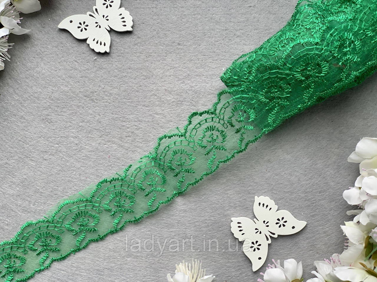 Мереживо "Яблучко" 4 см, 10 ярд зеленого кольору, фото 1
