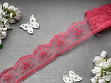 Мереживо Троянди на фатині, 6 см, приблизно 10 ярд/пач, яскраво-рожевого кольору, фото 3