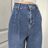 Джинси жіночі МОМ стрейч косі кишені 40 сині, фото 2