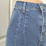 Джинси жіночі МОМ стрейч косі кишені 40 сині, фото 8