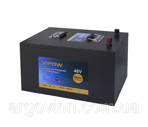 Акумуляторна батарея Vipow LiFePO4 51,2V 200Ah із вбудованою ВМS платою 100A (520*400*300), 77kg