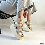 Женские босоножки на платформе, женские серебряные босоножки на танкетке, фото 6