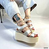 Женские босоножки на платформе, женские серебряные босоножки на танкетке, фото 5