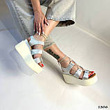 Женские босоножки на платформе, женские серебряные босоножки на танкетке, фото 4
