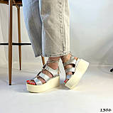 Женские босоножки на платформе, женские серебряные босоножки на танкетке, фото 7