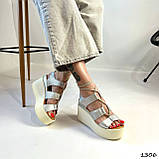 Женские босоножки на платформе, женские серебряные босоножки на танкетке, фото 8