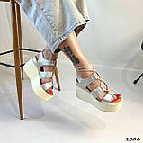 Женские босоножки на платформе, женские серебряные босоножки на танкетке, фото 9