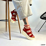 Жіночі босоніжки на платформі танкетці, жіночі червоні босоніжки на платформі, фото 7