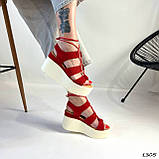 Жіночі босоніжки на платформі танкетці, жіночі червоні босоніжки на платформі, фото 2