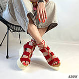 Жіночі босоніжки на платформі танкетці, жіночі червоні босоніжки на платформі, фото 4