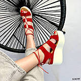 Жіночі босоніжки на платформі танкетці, жіночі червоні босоніжки на платформі, фото 5