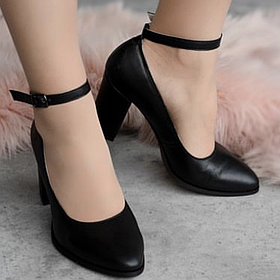 Жіночі туфли з пряжками з натуральної шкіри чорного кольору на підборах 8 см  “Style Shoes”