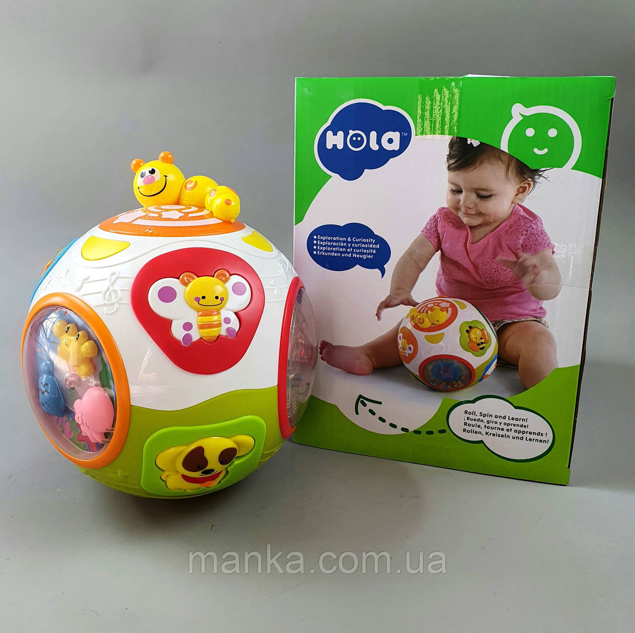 Розвиваюча іграшка Весела куля 938 "Hola", обертається, світлові та звукові ефекти, англ. озвучування,, фото 1