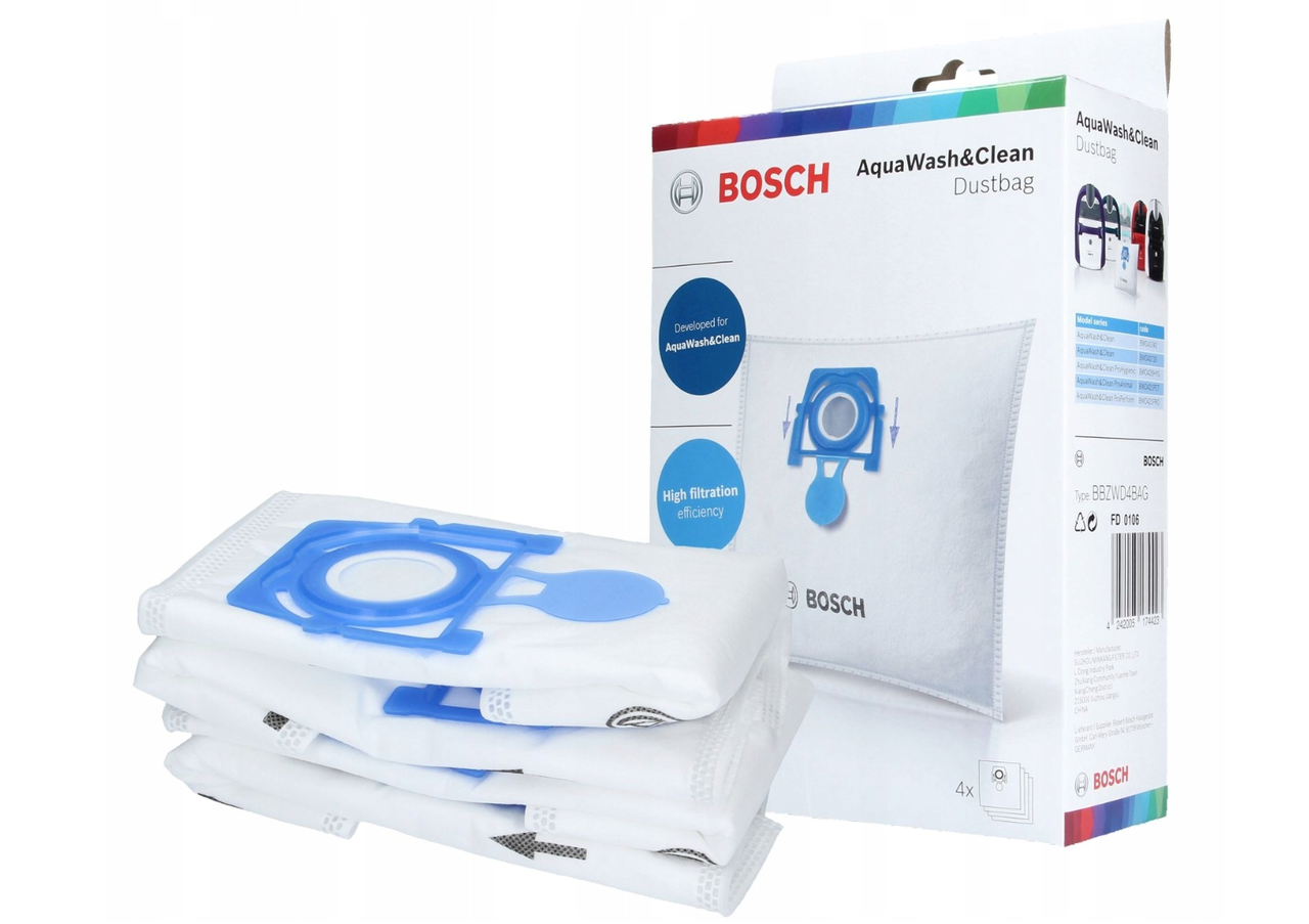 Набір мішків для мийних пилососів BOSCH BBZWD4BAG AquaWash&Clean Dustbag, фото 1