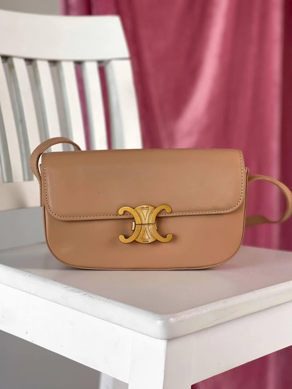 Жіноча сумка Celine Classique Triomphe Bag Beige (Бежева) Сумка Крос Боді еко шкіра на 1 відділення Селін, фото 1