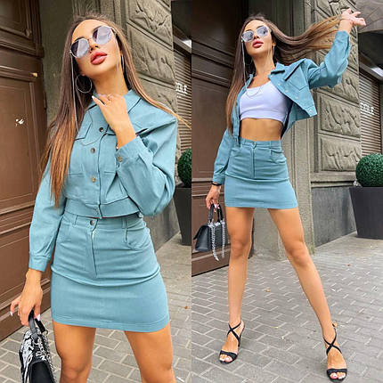 Костюм джинсовий куртка та спідниця на стрейч джинс, фото 1