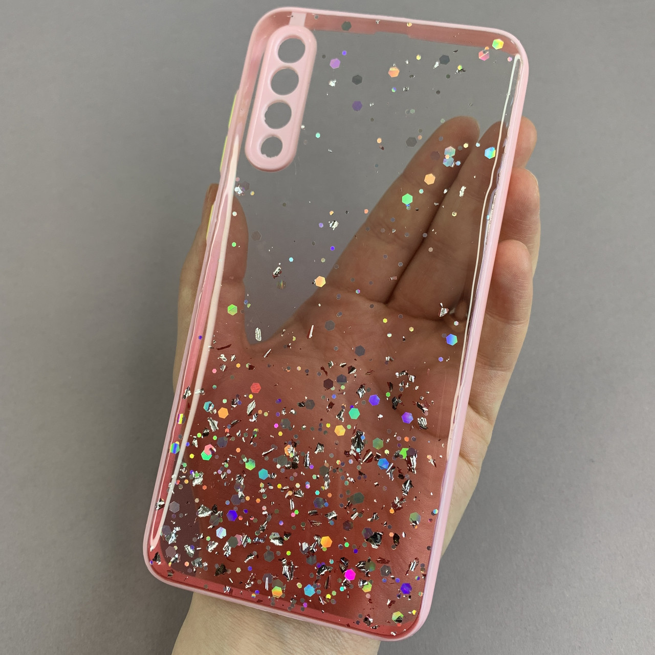 Чохол для Samsung Galaxy A50s прозорий чохол із блискітками на телефон самсунг а50с рожевий d8e